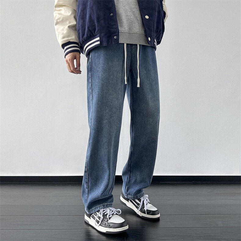 美式复古加绒加厚牛仔裤秋冬季潮流宽松阔腿XZ225-3-CK04-P60控85,男装牛仔裤,星座225-3