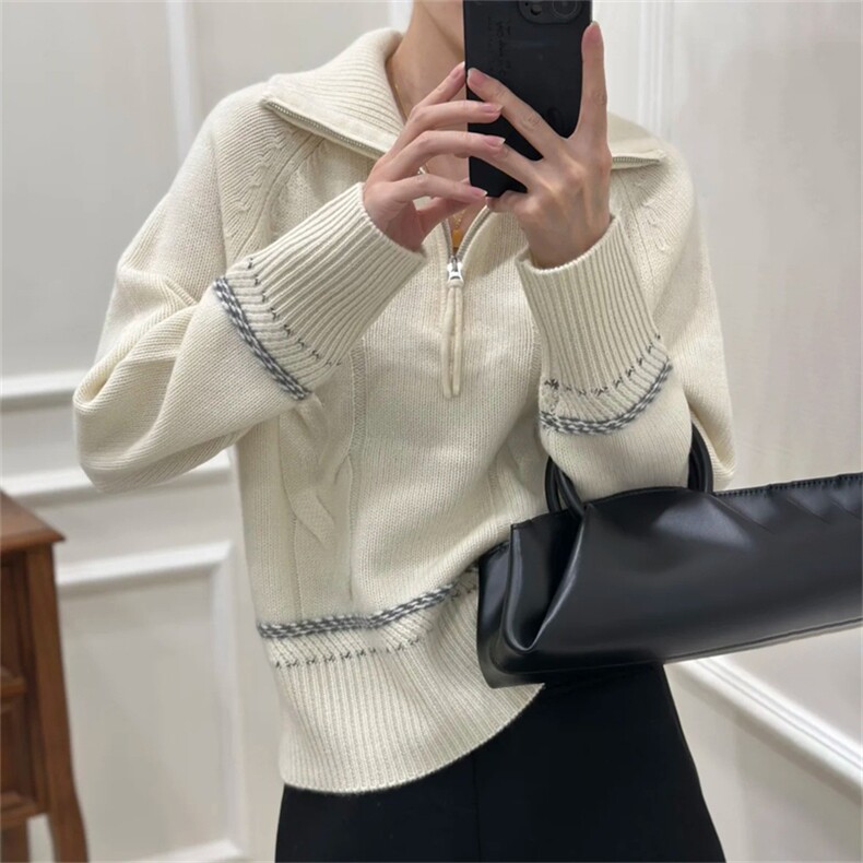 2025年秋季新款百搭女士加厚半拉链高领羊毛衫,女装羊毛衫,新胜羊绒