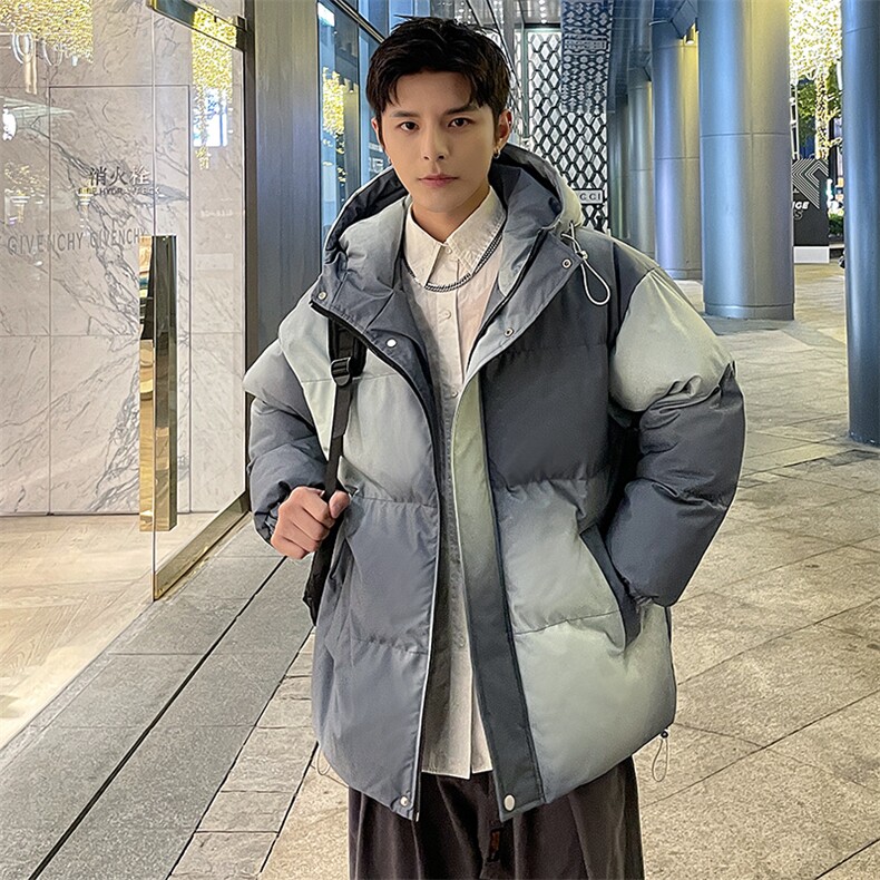 秋冬新款潮牌炸街宽松渐变克兰因蓝休闲连帽棉衣男A436-0317-P85,男装棉衣,电商A436