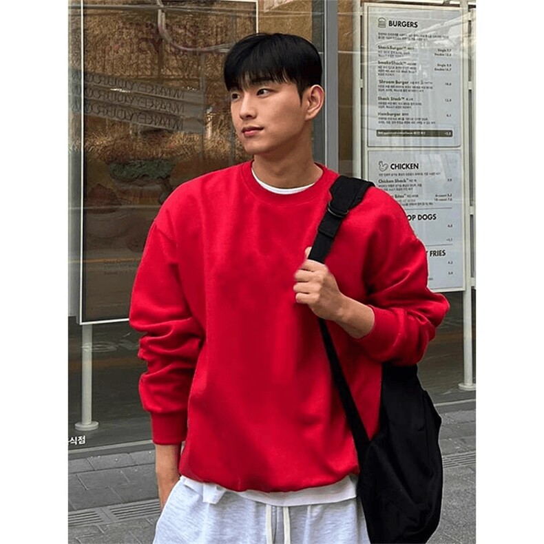 抖音得物高品质二开支持退换26春装美式男宽松曼巴纯色圆领卫衣,男装卫衣,电商A443