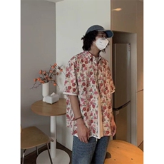 Q97/P32夏日大码宽松花衬衫男短袖痞帅休闲上衣，男装衬衫，星座1506