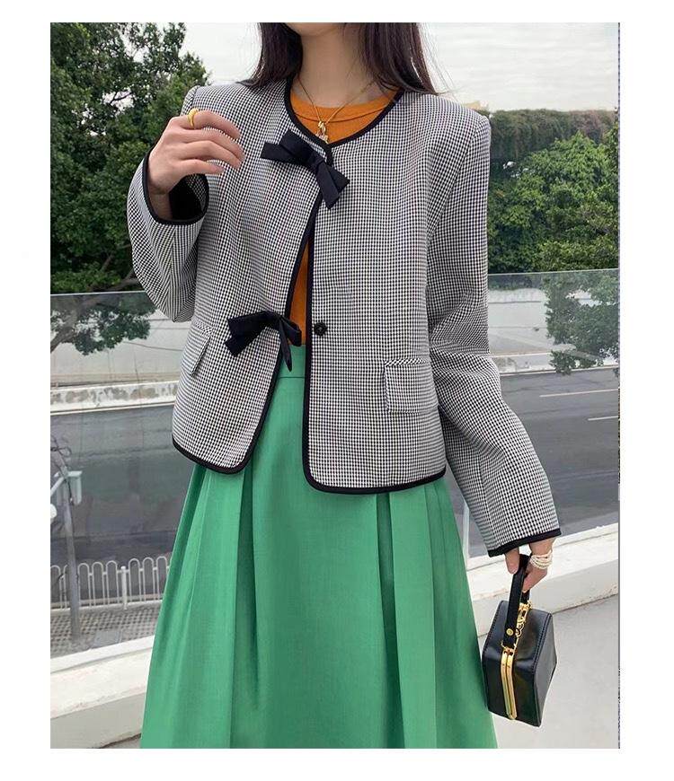 小千鸟格蝴蝶结外套，其它，欧妮卡蒂蔓