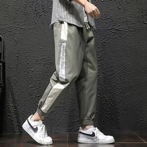 2021秋季新日系拼接印花大码瓷砖风男条纹九分裤休闲裤K2008-P45图片