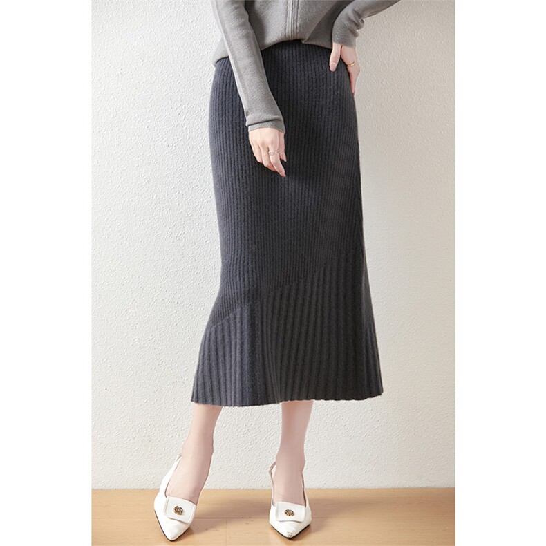 秋冬新款时尚显瘦针织半身裙简约百搭高腰A字裙优雅气质长裙，女装半身裙，绒汀羊绒