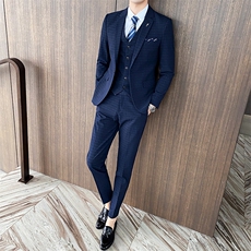 新款格子西装男套装新郎结婚礼服三件套修身西服1012-SJT828-P280，男装西服套装，星座1012