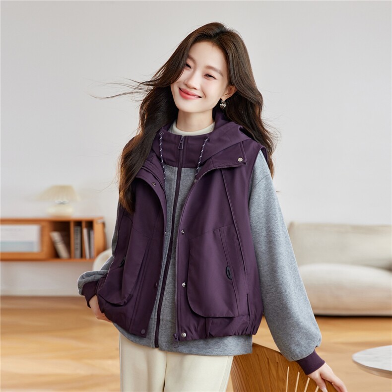 夹棉加厚马甲棉服女2025秋冬新款时尚休闲百搭叠穿连帽卫衣两件套,女装棉衣/棉服,慕咨