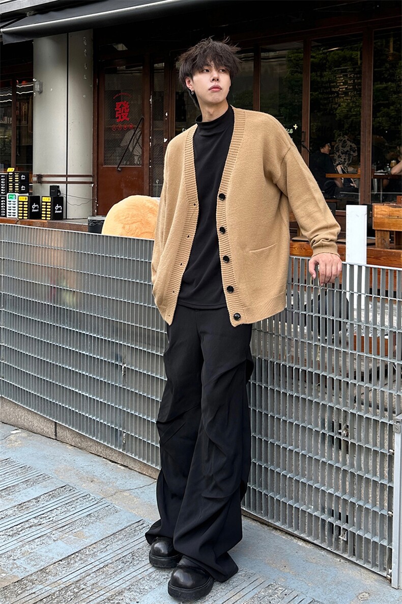 纽扣设计都市街头风针织开衫毛衣休闲日系上衣HY415TP55控88,男装针织衫/毛衣,电商A102B