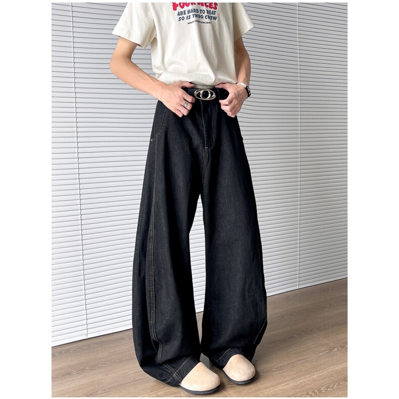 美式复古阔腿弯刀牛仔裤男女款百搭春夏直筒宽松拖地裤N0655-P45，男装牛仔裤，星座308B-2