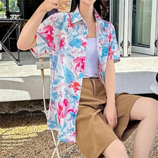 夏威夷花衬衫短袖男女同款情侣度假沙滩CS127/P30，女装衬衫，星座506