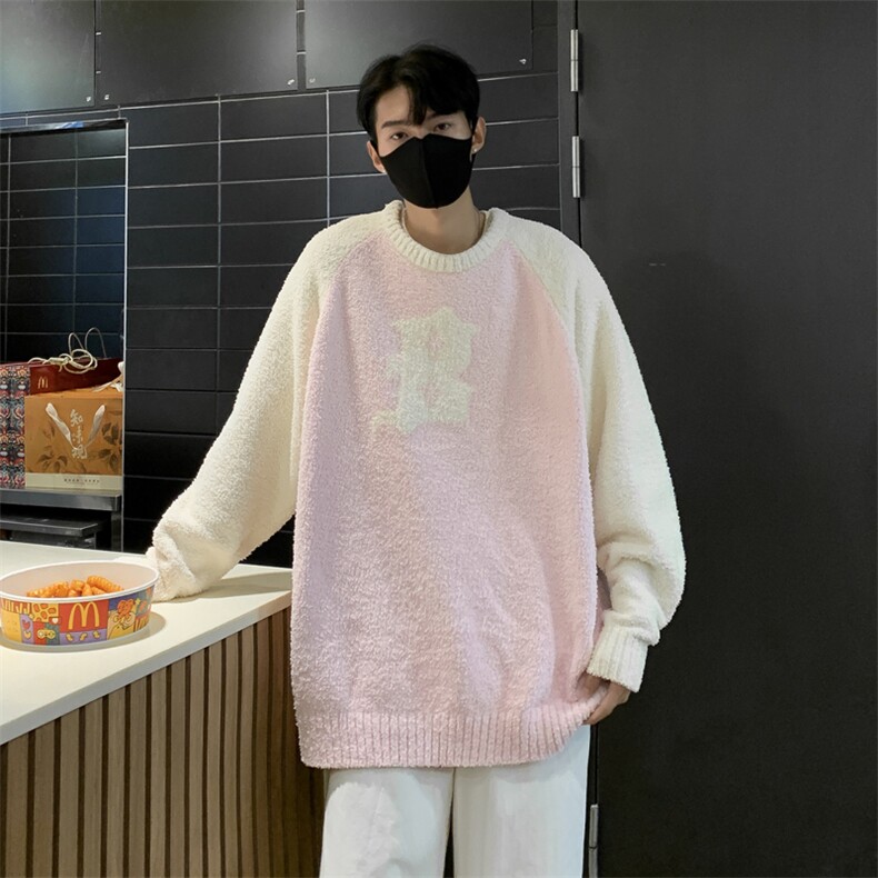 撞色秋冬毛衣男设计宽松慵懒风休闲套头针织衫线衣潮MY05637-P63图片