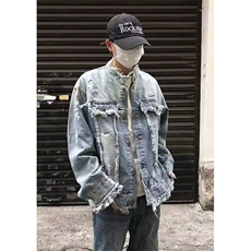 水洗做旧流苏毛边牛仔夹克男女复古潮牌休闲情侣外套上衣J8896，男装工装外套，星座1116A（原606A-3）