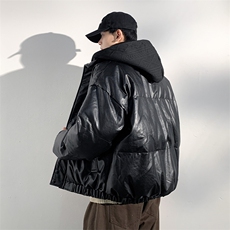 现货假两件pu皮衣棉服外套男冬季新款加厚美式高街棉衣M106-P120，男装皮衣，星座308B-2