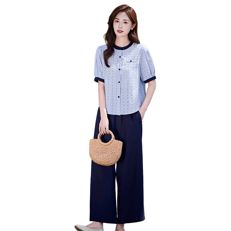 时尚休闲气质衬衫套装女2025夏新款宽松减龄显瘦亚麻阔腿裤两件套,女装套装/套裙,靓衣阁