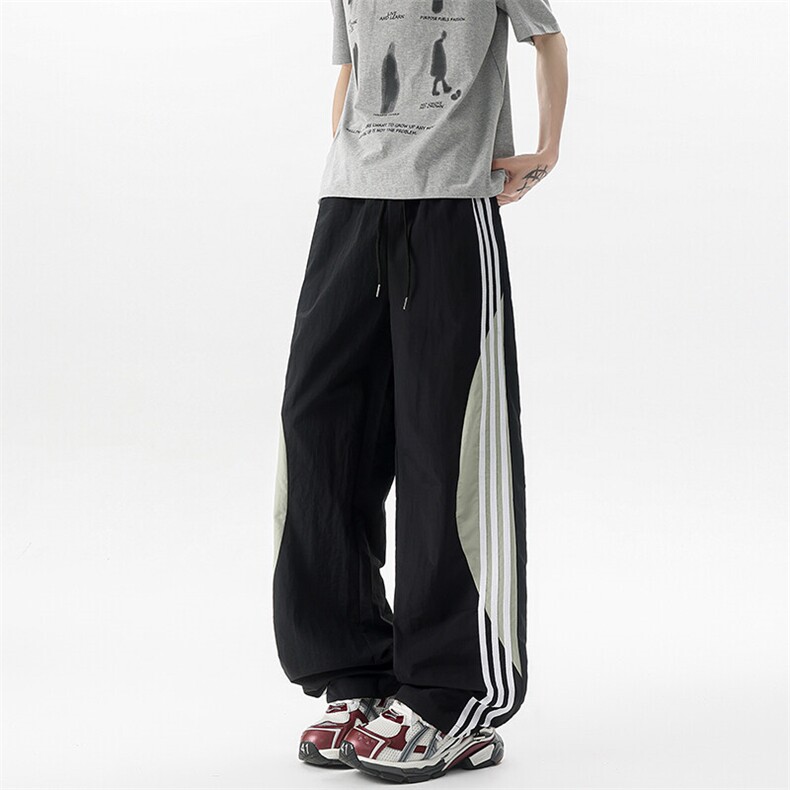 悟空有货潮牌夏季撞色条纹抽绳运动裤男复古街头宽松百搭休闲长裤，男装工装外套，电商B312