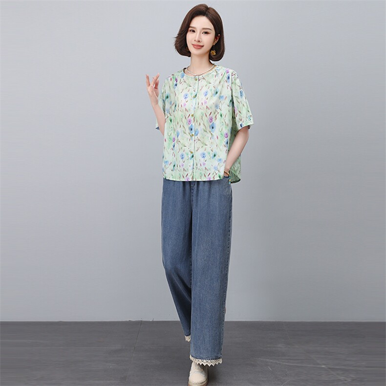 2025年夏季新款休闲小花牛仔花边两件套,女装套装/套裙,悦见她
