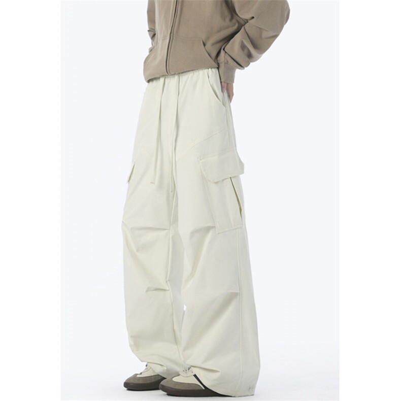 日系复古杏色褶皱工装休闲裤男秋宽松直筒阔腿裤痞帅长裤K10199，男装工装外套，星座1116A（原606A-3）