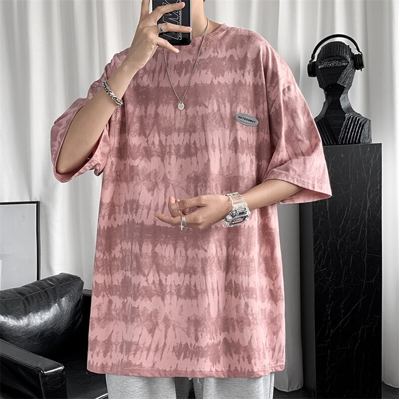 新款潮流街头流行百搭五分袖衣服扎染短袖T恤港风现货T071-P20，男装T恤，星座512-2