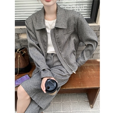 秋款老钱风拉链短外套+阔腿裤两件裤2C239-H93-P195-K308，女装套装/套裙，2C239