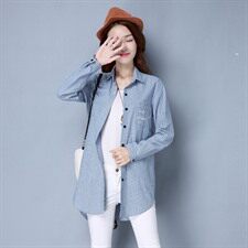 修身百搭长袖拼接POLO领衬衫2020年秋季潮流简约个性显瘦，女装衬衫，众宇琦