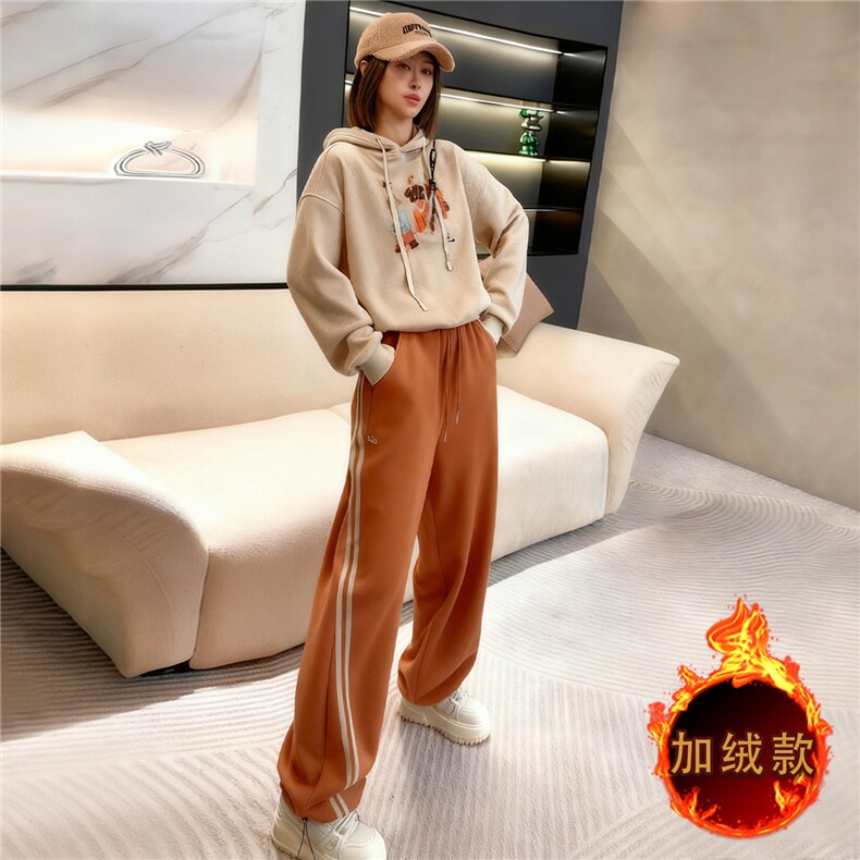 韩版时尚休闲套装美式复古撞色印花连帽长袖外套阔腿束脚裤两件套,女装套装/套裙,江南