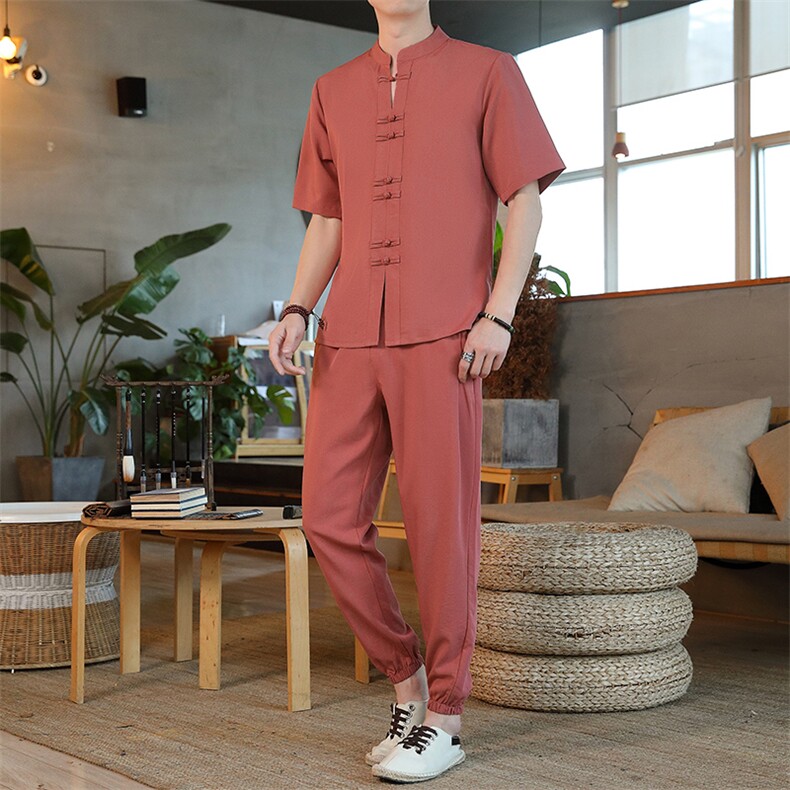 风短袖套装休闲宽松夏季男装复古潮流男士汉服唐装ZT2302-P78,男装T恤,星座1105-3