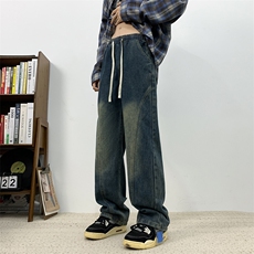 牛仔裤男宽松潮牌水洗工装裤复古潮流阔腿长裤子N0736-P45，男装牛仔裤，星座308B-2