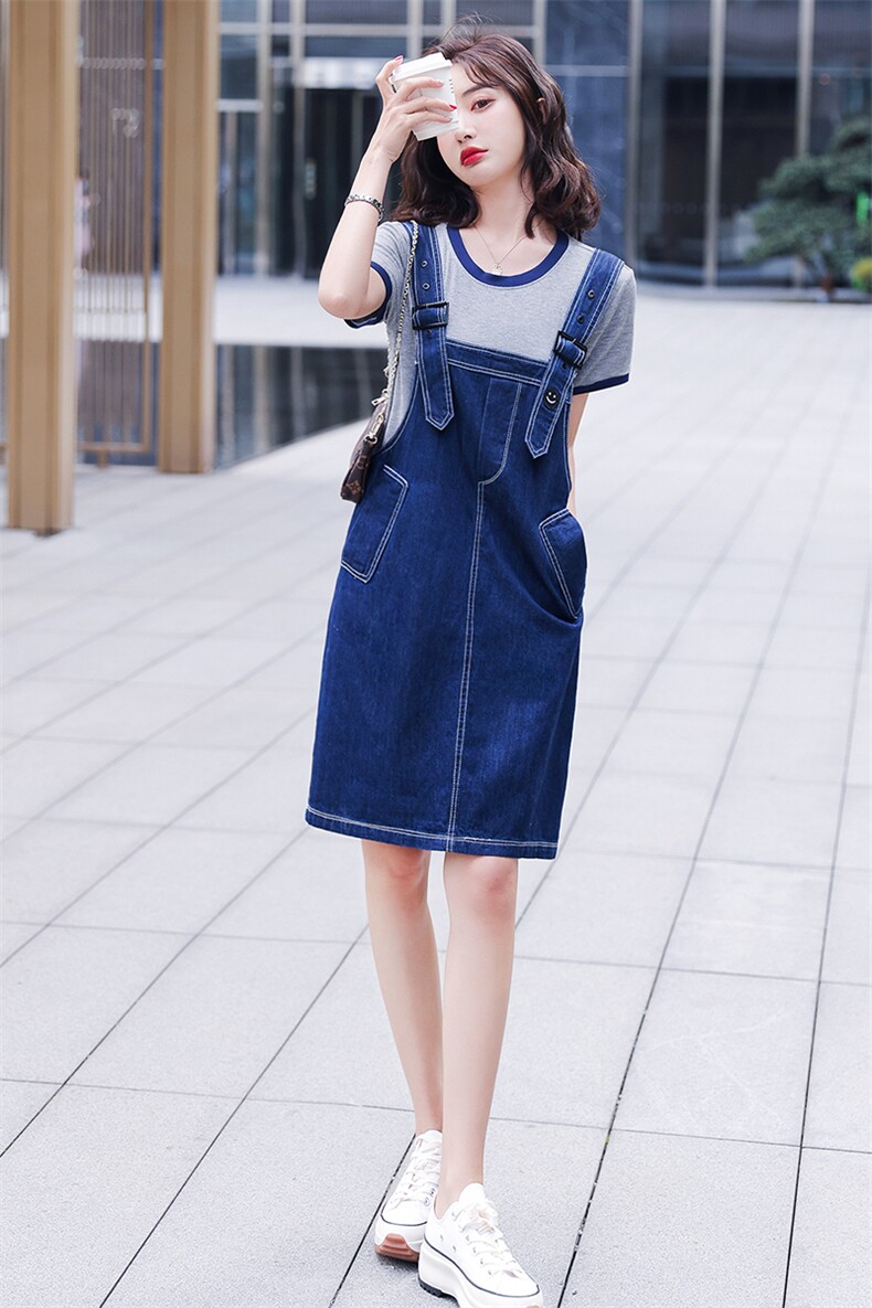 工装牛仔背带裙女夏季2025新款洋气减龄显瘦小个子连衣裙两件套装,女装套装/套裙,慧尚依恋