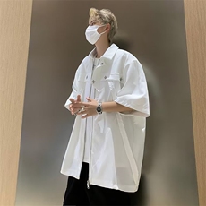 金属拉链潮新款美式高街机能风衬衫男女小众ins情侣短袖-CS035，男装衬衫，星座601-2