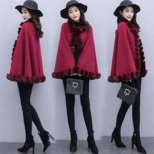 时尚加绒加厚斗篷外套女 新款气质显瘦保暖披肩大衣,女装毛呢外套,芷墨服饰