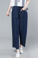 2021夏季新款时尚系绳松紧腰水洗贴布牛仔裤，女装牛仔裤，叶笙衣