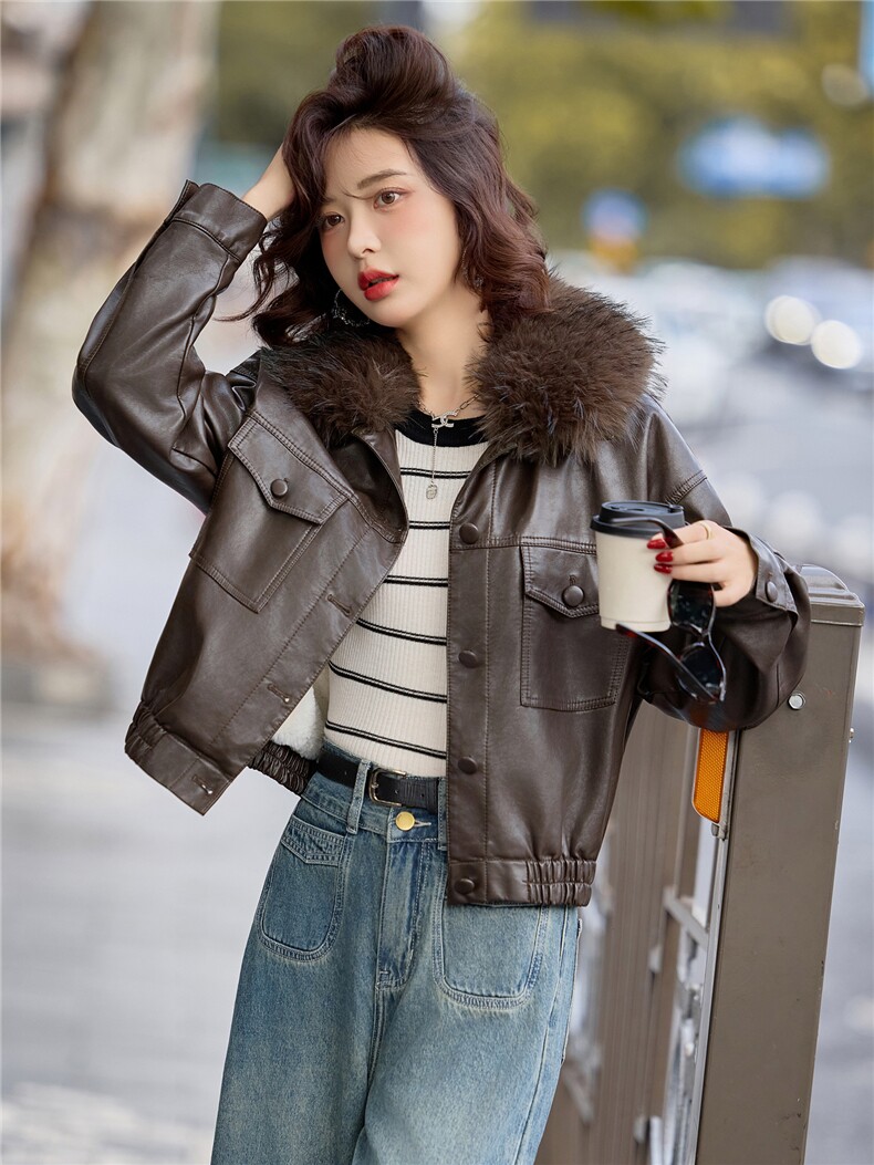 2025年冬季新款现货加绒保暖皮衣外套,女装皮衣,臻衣坊