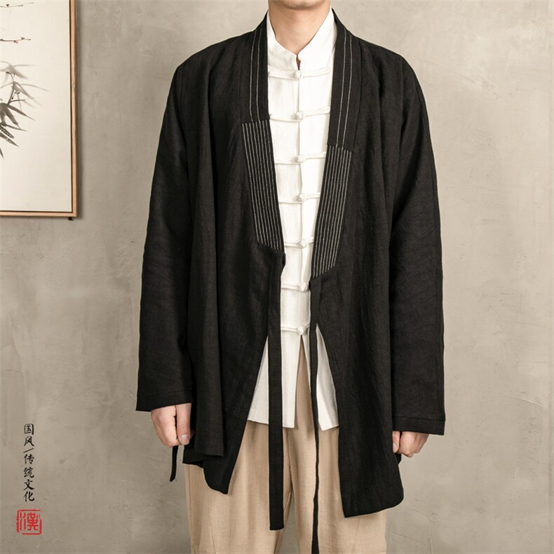 2025秋冬男装棉麻中款汉服男士禅服外套H27P90,男装民族服装,钱塘802