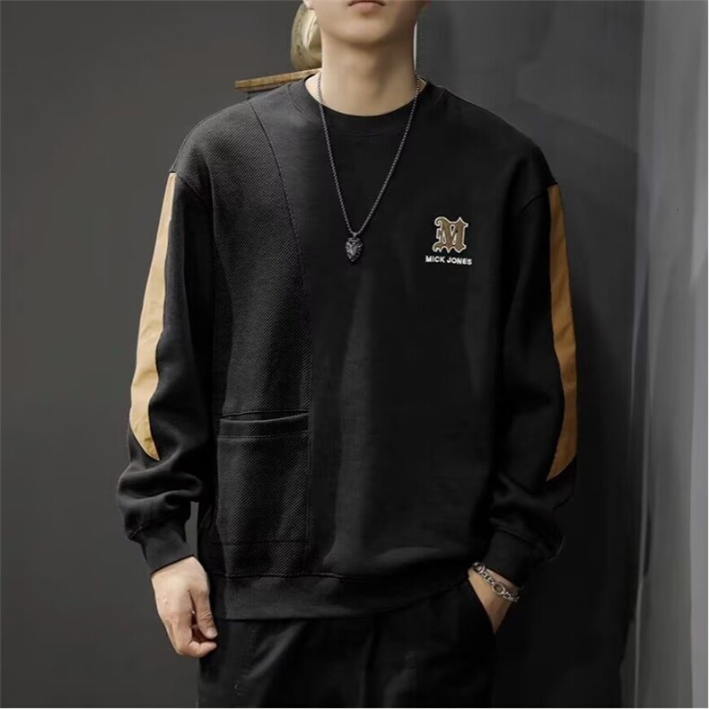 春季新款长袖2025款拼接圆领卫衣男宽松大码春秋潮牌休闲上衣外套，女装短外套，星座506A