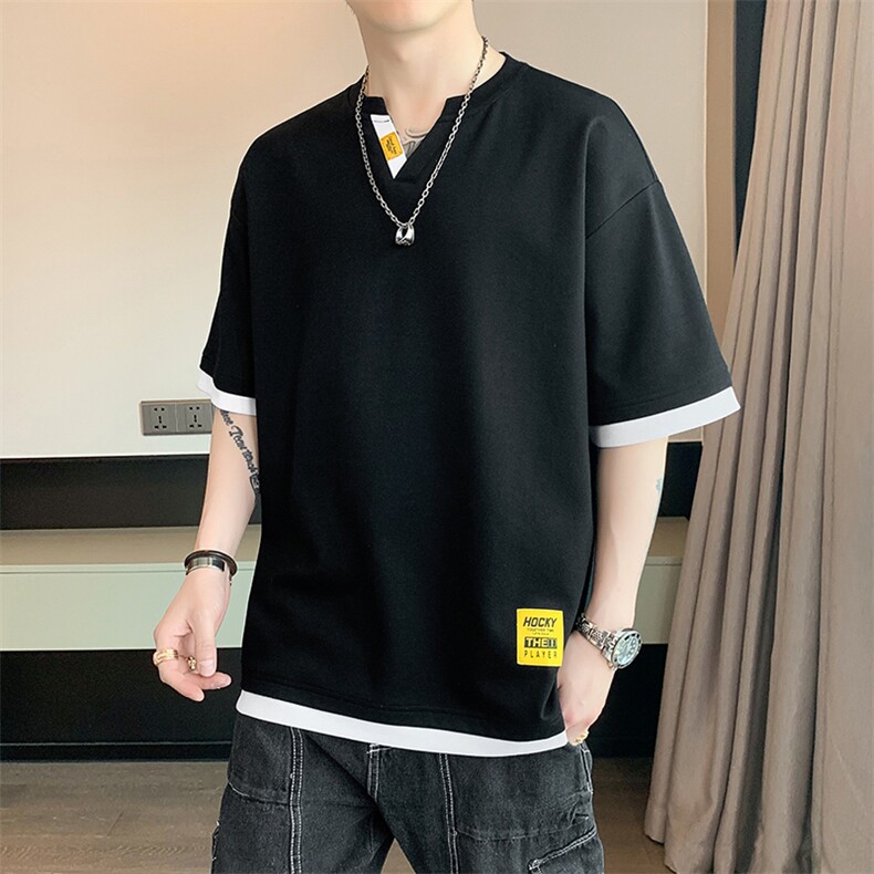 冰氧仿棉短袖店主风夏季T恤休闲百搭假两件男上衣TC3153-P28控48,男装T恤,星座717