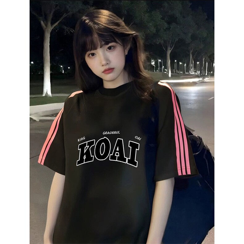 抖音得物品质二开240克宽松纯棉美式潮牌印花三条杠中性风短袖T恤,男装T恤,电商A486-1