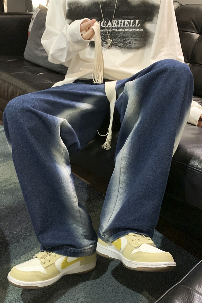 2024春新款数据款撞色喷绘宽松直筒阔腿牛仔裤KZ06-55控79,男装休闲裤,星座914-3
