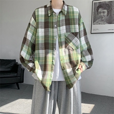 衬衫男2025秋季新款港风磨毛格子长袖衬衣CS603-特P27无差价，男装衬衫，星座214-3