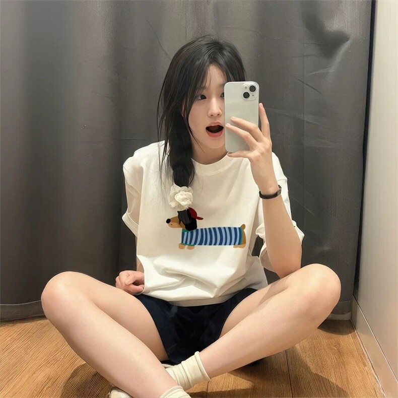 网图现货三本针高品质小狗印花圆领短袖T恤2664-P29白,男装T恤,电商C310-1