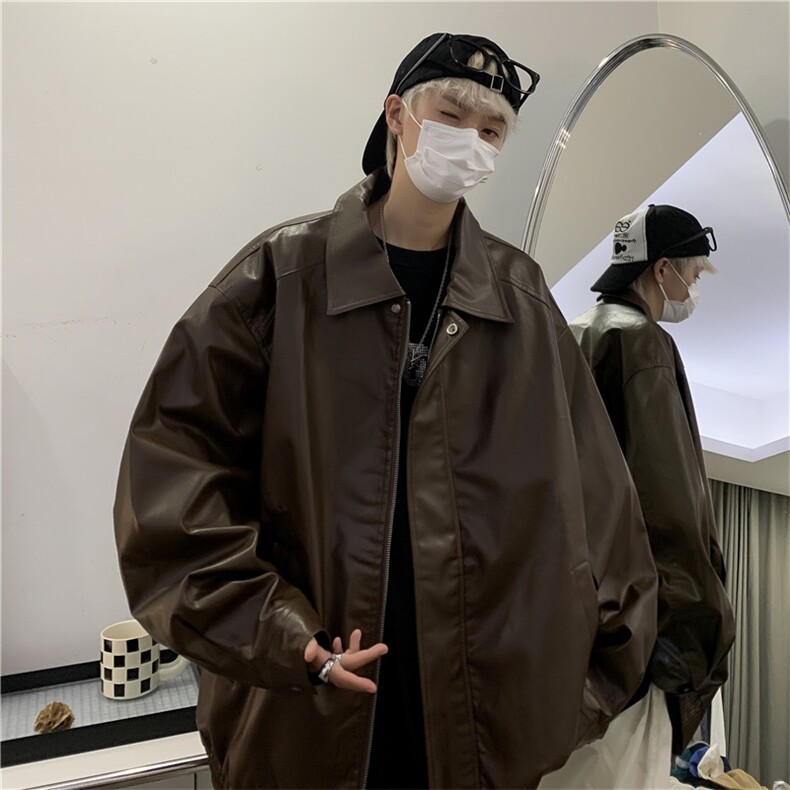皮衣外套男款春秋潮流美式复古痞帅炸街宽松皮夹克JK06605-P68,男装夹克,星座308B-1