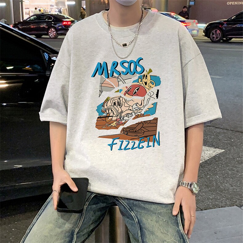 T851大码宽松纯棉运动圆领体恤衫oversize短袖T恤男重磅T,男装T恤,星座304A-1