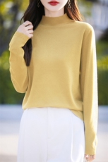 春夏半高领亲肤绒针织打底衫女长袖纯色套头宽松显瘦内搭百搭上衣，女装T恤，暖烁特种纱工厂店