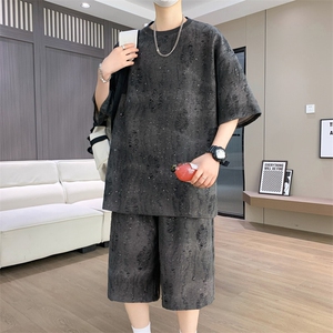 港风套装男扎染满天星圆领宽松休闲短袖T恤短裤套装TZ6630-P55图片