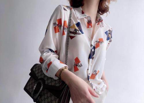 【现货】2021春季新品真丝双绉印花衬衫，女装衬衫，七七迷兰