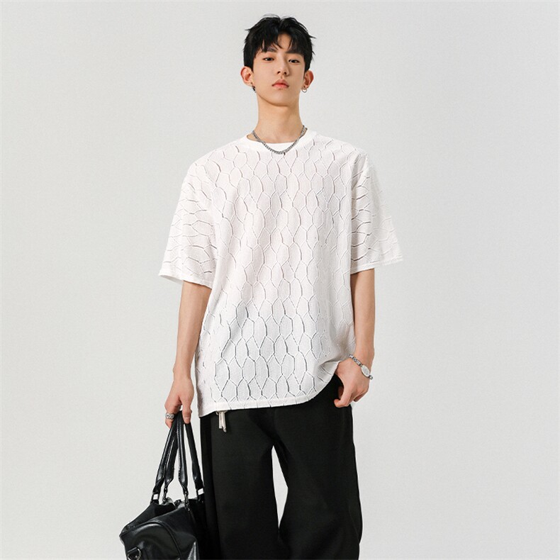 现货T10130-特p30控58高品质面料镂空痞帅大码圆领短袖T恤衫,男装T恤,电商A059