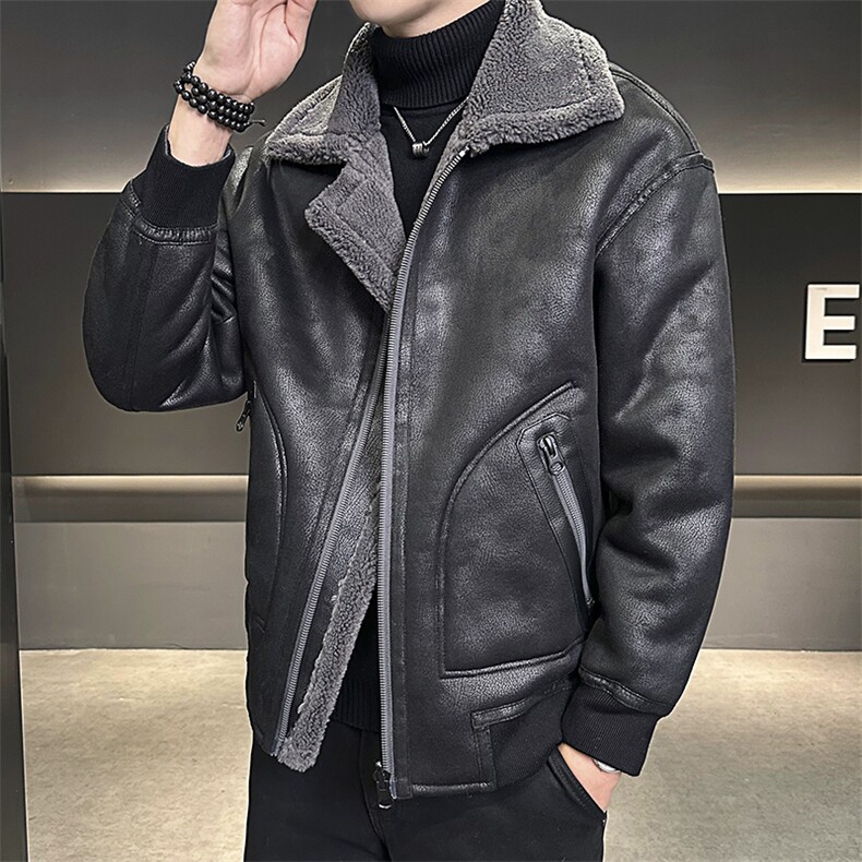 正反两穿冬季保暖外套皮毛一体夹克羊羔毛翻领白底8909-p225，男装棉衣，星座815-1（原A203A）