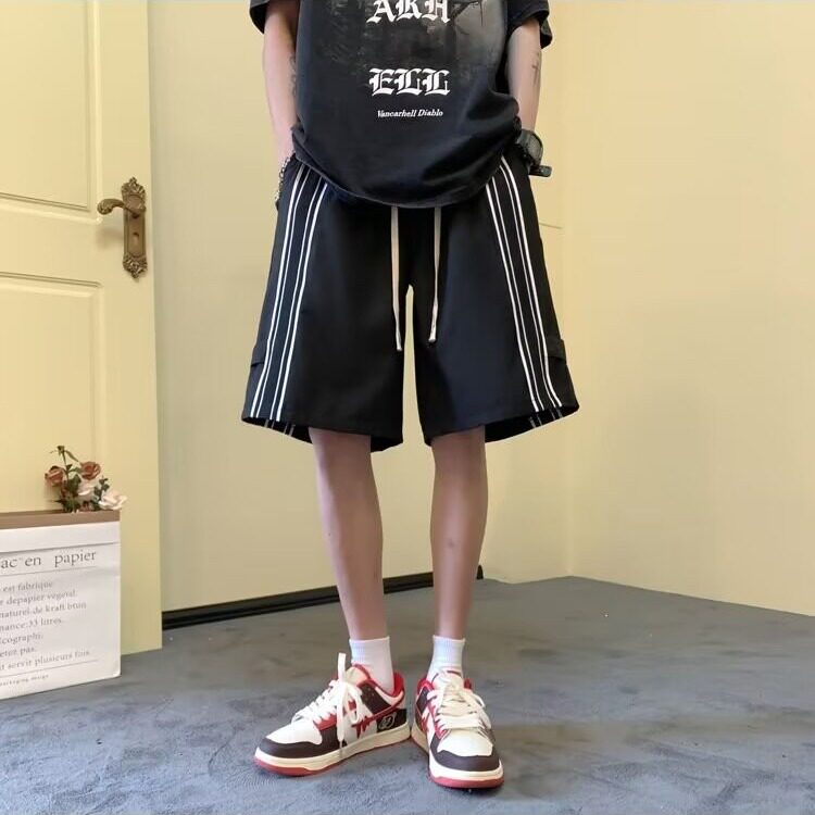 美式高街拼色短裤男夏季潮牌拉链设计感五分裤宽松休闲百搭运动裤,男装牛仔裤,星座1013