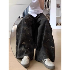 AK2168-P46复古迷彩夏季新款高腰显瘦阔腿牛仔裤，女装休闲裤，星座617A-2