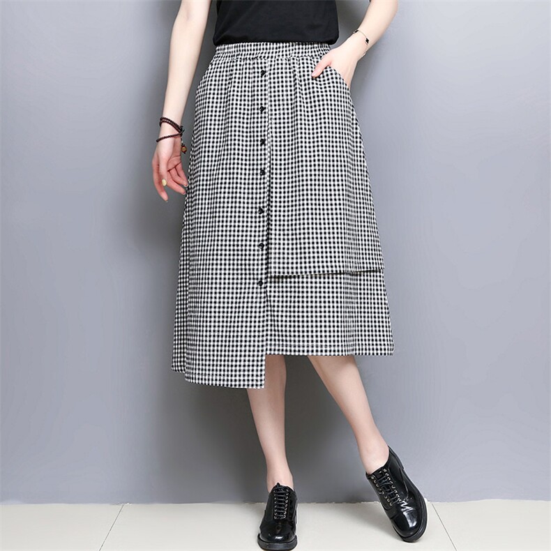 腰薄款短裤格子半身裙2025年夏季不规则文艺休闲时尚潮流舒适，女装半身裙，风姿绰