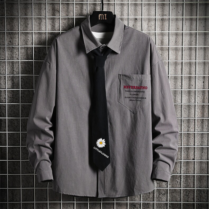 LC42110-P45痞帅领带长袖衬衫男士大码dk制服男jk衬衣男网格挂拍,男装衬衫,电商A040A