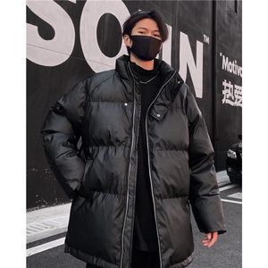 美式pu皮棉服加厚黑色立领皮棉衣男冬季潮牌百搭机车保暖棉袄p88图片